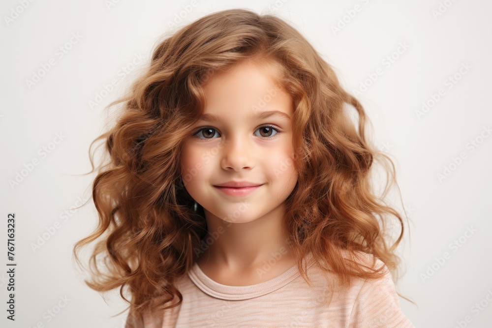 Portrait of a cute little girl with long curly hair on white background Portrait of a cute little girl with long curly hair on white background
