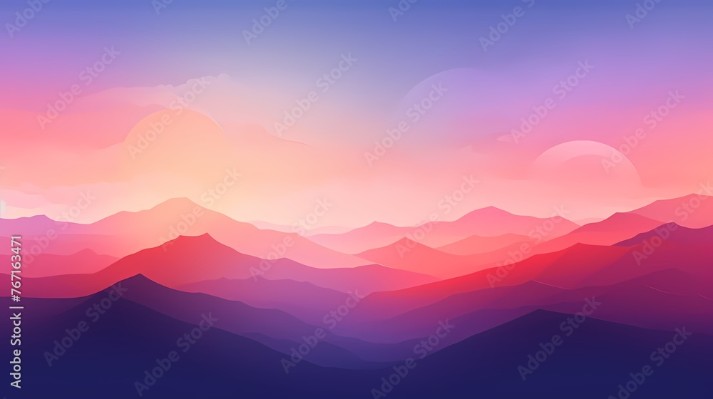 Visualize an energetic sunrise gradient background filled with vigor, as fiery reds give way to tranquil purples, setting the stage for graphic design exploration.