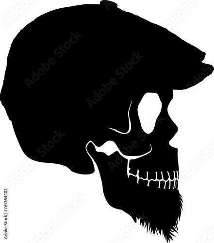 Vektor Silhouette menschlicher Schädel Knochen mit Schirmmütze - Totenkopf Design Element Seite
