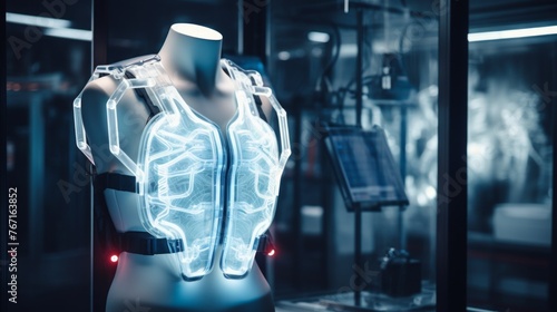 Futuristic Cooling Vest Display in High-Tech Lab photo