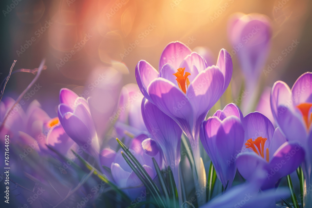 Purple Crocus Flowers in Spring.