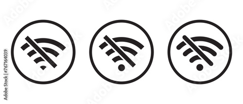No wifi sign icon vector circle line. Disconnected wireless network sign symbol