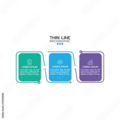 Modern business infographic template with 3 options or step icons.