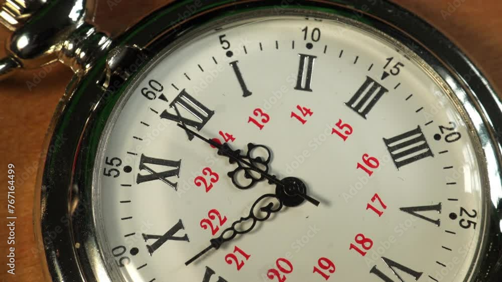 The face of a pocket watch with a second hand in close up in real time. The face of a pocket watch with a second hand in close up in real time.