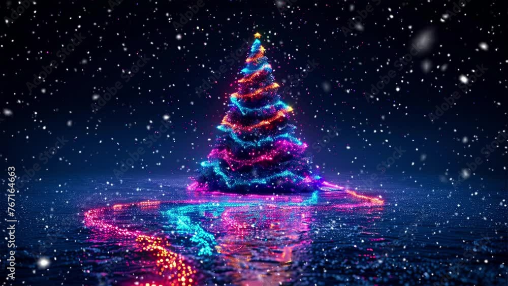 Neon Christmas tree. Loop. Falling snowflakes. Neon. Falling snowflakes effect. Noel. Loop. Christmas tree. Loop. Generative AI. Neon Christmas tree. Loop. Falling snowflakes. Neon. Falling snowflakes effect. Noel. Loop. Christmas tree. Loop. Generative AI.