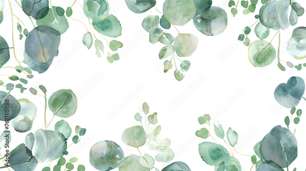 White background with a frame of leaves in a watercolor style.
White background with a frame of leaves in a watercolor style.