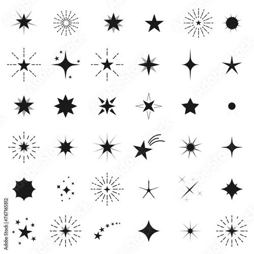 Stars line art. Set of star icons. Sparkle Star icons. 2024. Vector illustration