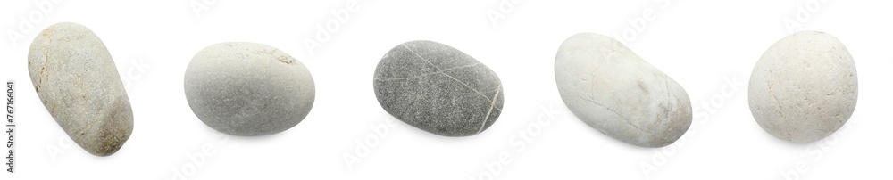 Sea pebbles. Different stones isolated on white, set Sea pebbles. Different stones isolated on white, set