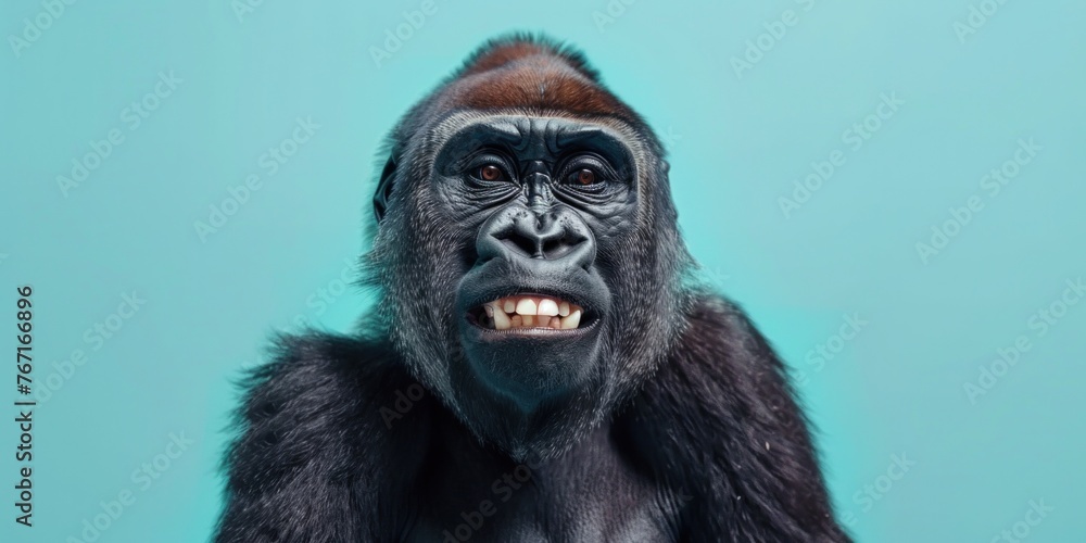 Obraz premium Minimalist Gorilla Portrait on Teal