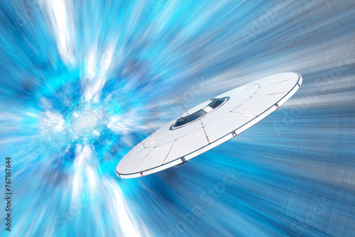 Futuristic Spaceship Engaging Hyperdrive Warp Through Star-Studded Galaxy