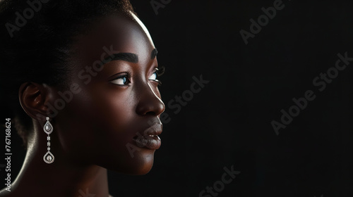 An African American woman with regal poise  depicted in a dignified profile view