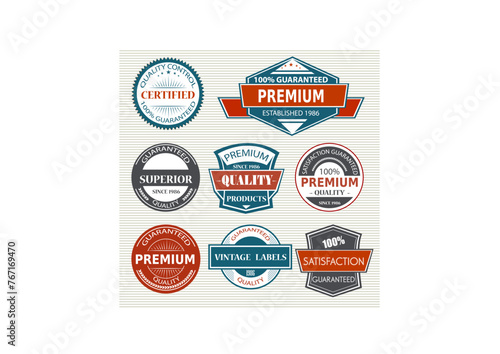 Vintage Labels, Vintage Labels Pack, Gurantee Labels, Vintage Icons, Vintage Gurantee Labels Pack, Gurantee Icons, Premium Labels, Pack, Emblems Pack, Retro, 100% Icons photo