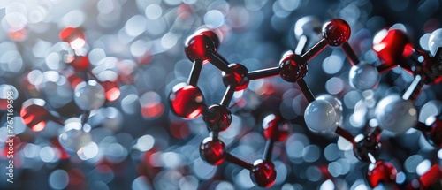Artistic rendition of a caffeine molecule, emphasizing its complex structure and the arrangement of carbon, hydrogen, nitrogen, and oxygen atoms  3D illustration