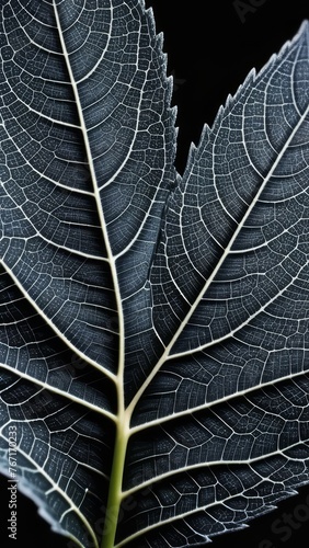 A leaf with a black color and a lot of veins. The veins are very visible and the leaf is very thin © Sarbinaz Mustafina