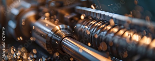 A close-up of a lathe machine shaping a metal rod, showcasing the precision of modern metalworking in manufacturing