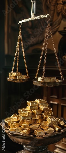 A scale unbalanced by gold bars, symbolizing the disparity and injustice stemming from corrupt practices photo