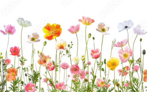 Spring Flowers in Bloom  A Floral Overlay Isolated on Transparent background.