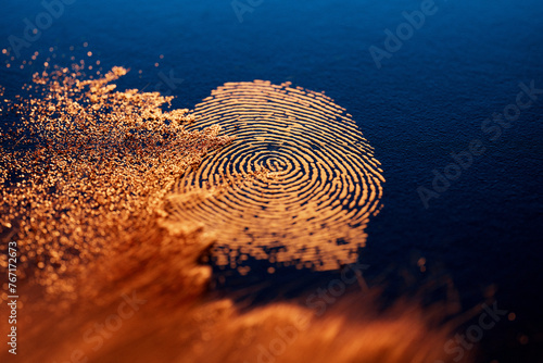 Enigmatic Golden Fingerprint on Deep Blue: Symbol of Identity Security