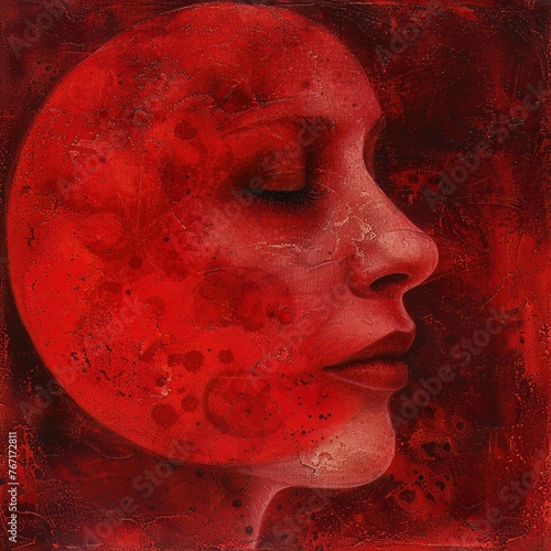 As the moon blushes red, its crimson face reflects the suns hidden embrace, a silent, cosmic ballet photo