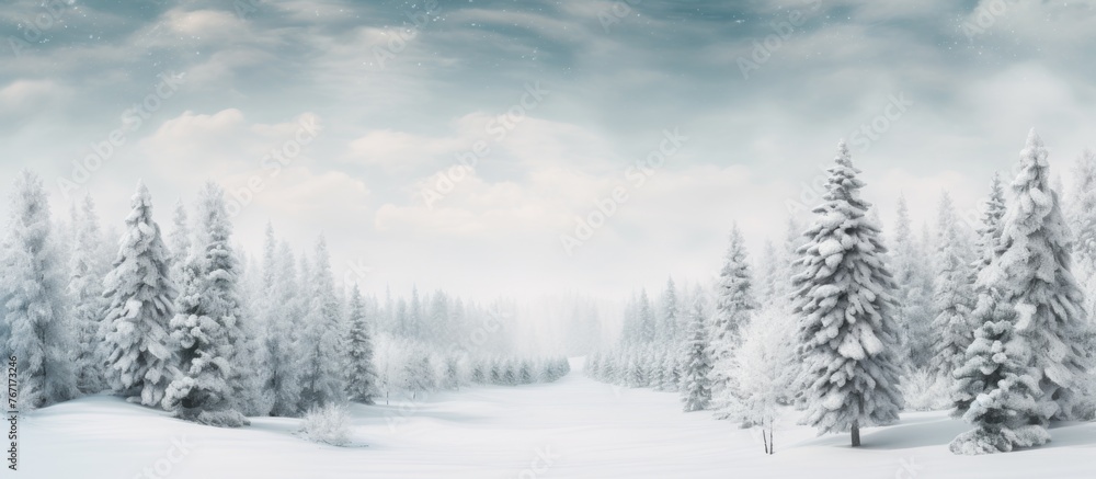 A frosty woodland with snowcovered branches and icy trees under a cloudy sky, creating a serene natural landscape with a freezing atmosphere A frosty woodland with snowcovered branches and icy trees under a cloudy sky, creating a serene natural landscape with a freezing atmosphere