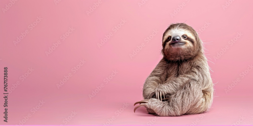Fototapeta premium Minimalist Image of a Sloth on Pink