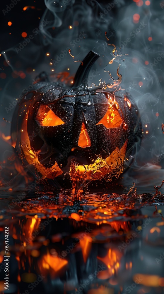 Eerie ember, soaked Halloween pumpkin, perfect for a spooky event flyer - obrazy, fototapety, plakaty 