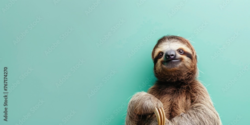 Naklejka premium Minimalist Sloth on Teal Background