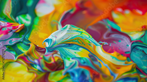 Closeup of colorful paint swirls on canvas, artistic background, vibrant colors, artistic expression, creative brush strokes, abstract art style, colorful painting, close up view, paint splashes, pain