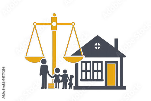 An icon for family law, illustrating the legal field that deals with domestic relations ,isolated on white background or transparent background. png cutout clipart photo