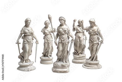 Classical statues depicting figures of justice, such as Lady Justice ,isolated on white background or transparent background. png cutout clipart