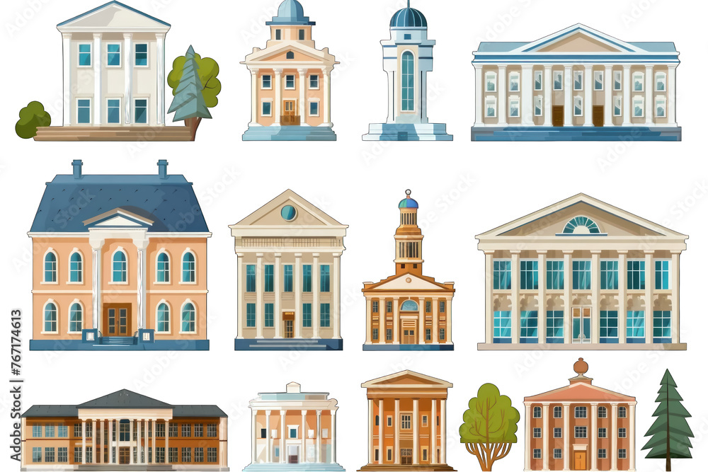 Courthouse icons showcasing the venue for judicial proceedings ,isolated on white background or transparent background. png cutout clipart