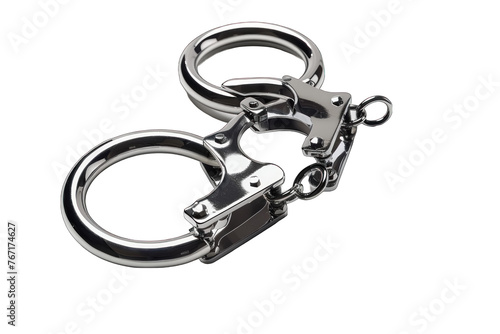 Handcuffs denoting law enforcement and restraint ,isolated on white background or transparent background. png cutout clipart photo