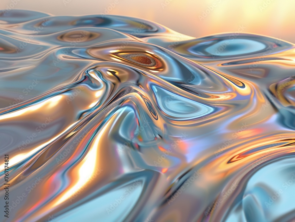 Futuristic flow, a chrome river in sunrise hues for tech interface backgrounds