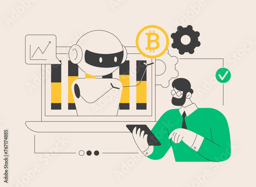 Crypto trading bot abstract concept vector illustration.
