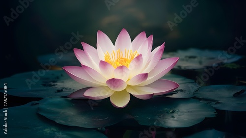 Graceful lotus flower floats over a dark mystical background