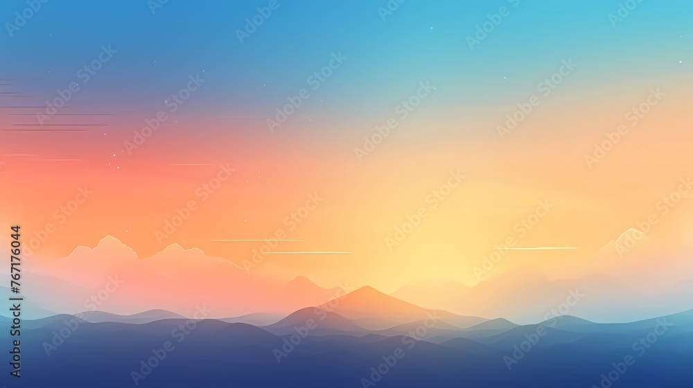 Immerse yourself in a sunrise gradient background alive with energy, as radiant oranges fade into tranquil blues, inspiring graphic creations. - obrazy, fototapety, plakaty 