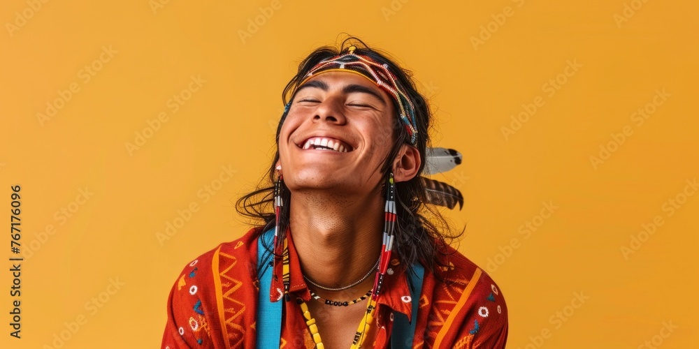 Obraz premium Joyful Native American on Orange