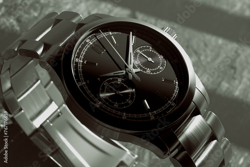 Close-Up of Sophisticated Luxury Chronograph Wristwatch with Metallic Bracelet