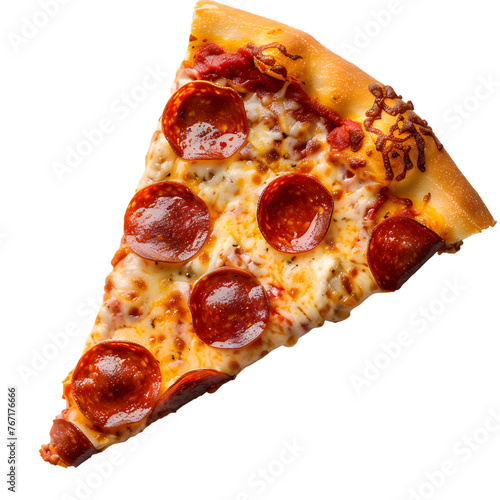 Single slice of pepperoni pizza isolated on transparent background