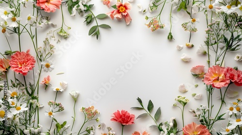 Floral and botanical background, Abstract pattern with spring flowers on a white background