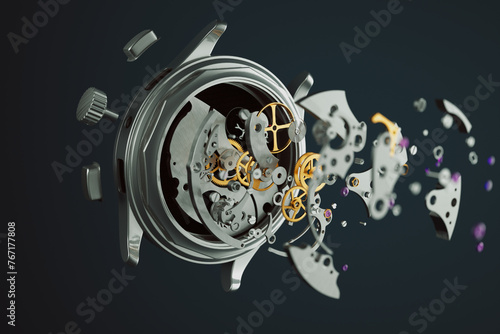 Obraz na płótnie Precision and Intricacy: Disassembled Mechanical Watch Movement Showcase w salonie