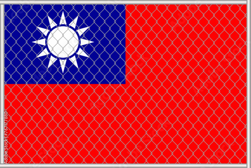 Vector illustration of the flag of Taiwan under the lattice. The concept of isolationism.
