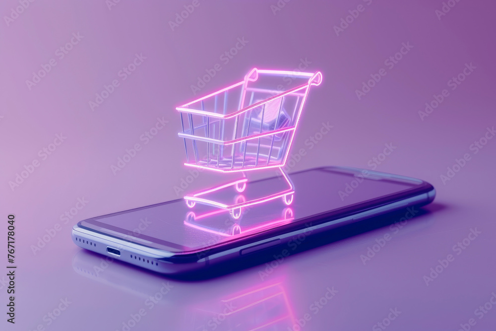 Modern Shopping Interface: Lilac Hologram Cart Modern Shopping Interface: Lilac Hologram Cart
