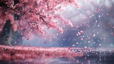 Tree With Pink Flowers by Water
