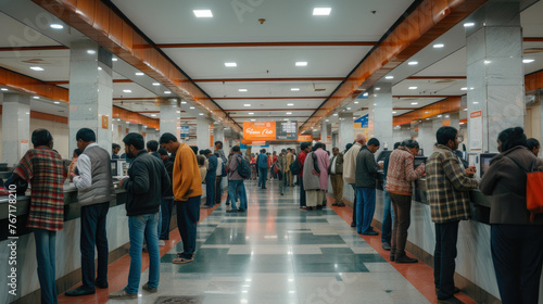 Hustle and Bustle: Indian Bank Teller Counter with Queue
