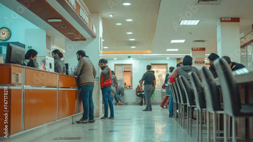 Wallpaper Mural Crowded Indian Bank: Teller Station with Waiting Customers Torontodigital.ca