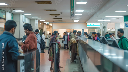 Indian Financial Institution: Busy Teller Counter Scene