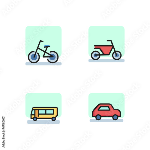Transport line icon set. Car, bus, bicycle, motorcycle. Vehicles concept. Can be used for topics like transportation, travel, road signs