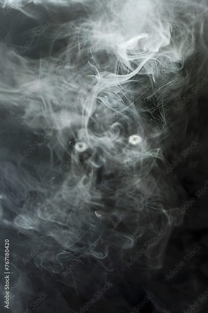 Ghostly Figure Amidst Vapor, Shadowy Presence in Fog, Ghostly Figure Amidst Vapor, Shadowy Presence in Fog,