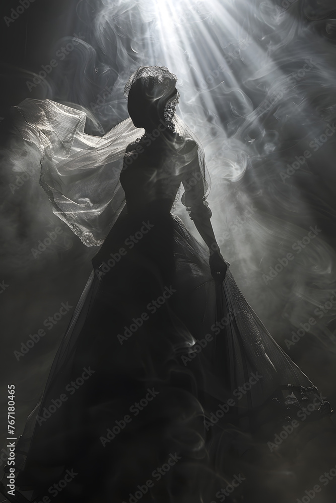 Ghostly Figure Amidst Vapor, Shadowy Presence in Fog, Ghostly Figure Amidst Vapor, Shadowy Presence in Fog,